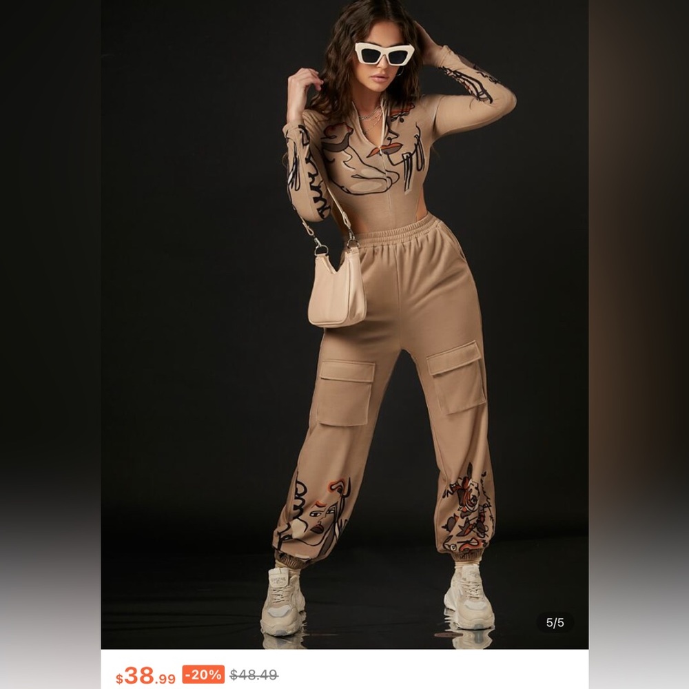 Stylish Tan Cargo Jumpsuit